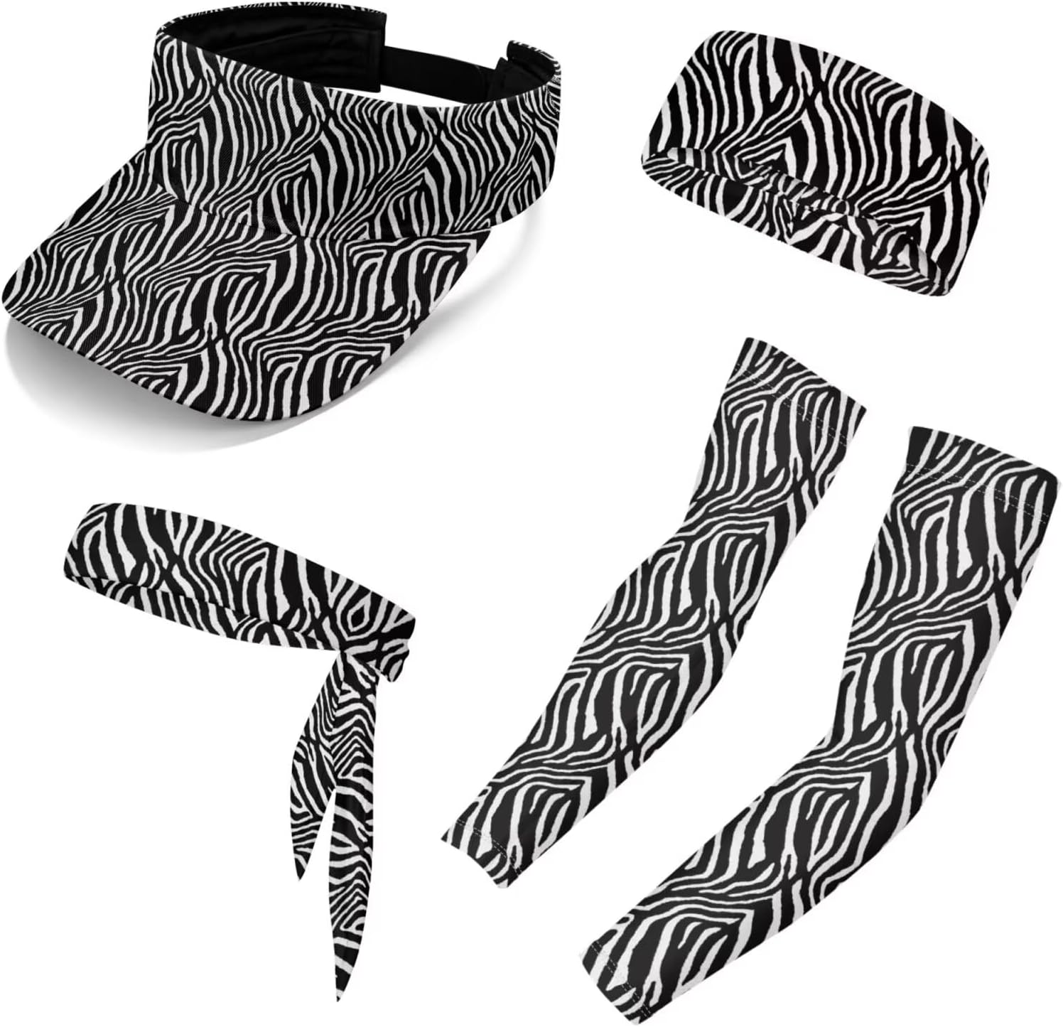 Binienty Cooling Arm Sleeves Set for Men and Women, 5PCS Summer Outdoor Accessories with Sun Visor and Headbands