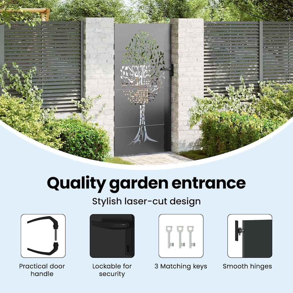 vidaXL Gartentor Schwarz 85 x 175 cm Pulverbeschichteter Stahl, Garten- und Terrassentor, rechteckig, modern, robust, umweltfreundlich, wetterfest und stylish