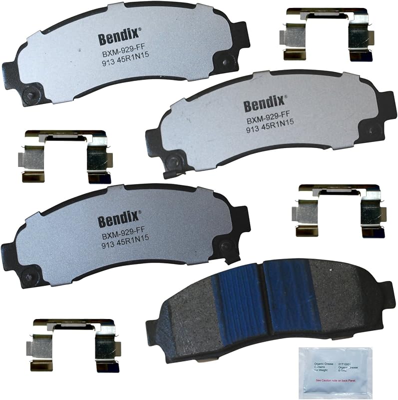 Pastilhas de freio dianteiras semimetálicas Bendix Fleet Metlok MKD913FM para Chevrolet Equinox, Pontiac Torrent e Saturn Vue – Jogo com hardware de instalação