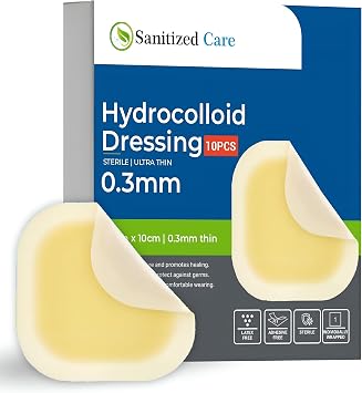 Hydrocolloid Dressing 10 Pack 4"x4" 0.3mm, Ultra-Thin Hydrocolloid Bandage, Wound Care Adhesive Pads for Acne, Blisters, Bed sores & Ulcer