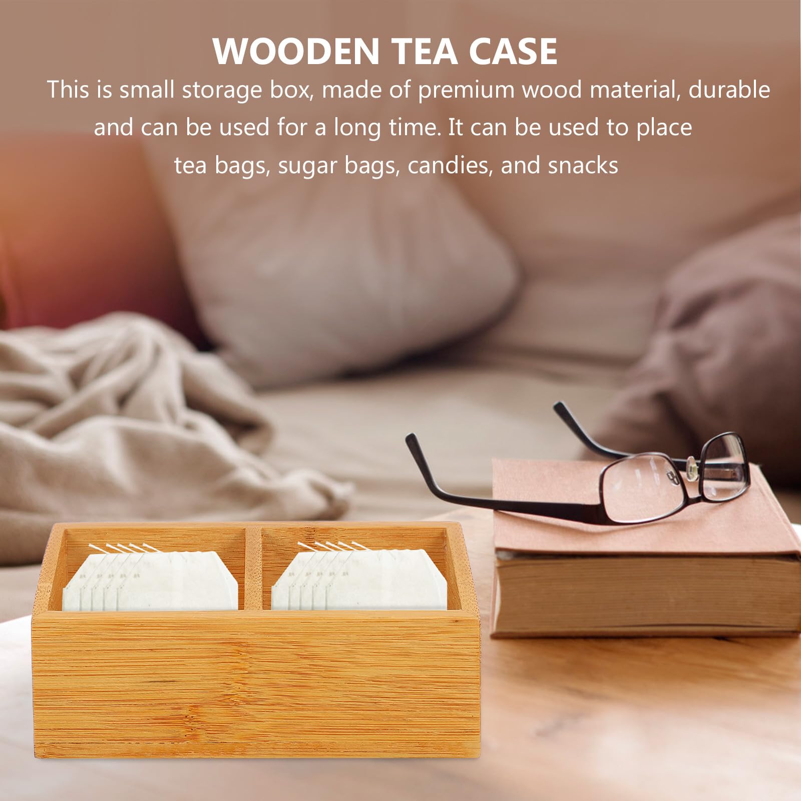 Caja de Almacenamiento Tapa y Compartimentos de Madera, Organizador para Bolsitas de Té y Azúcar, para Uso en Cafeterías y Hogar