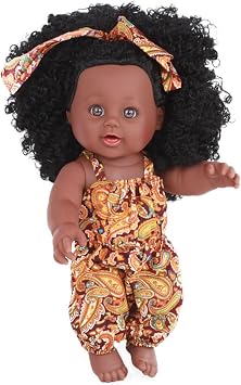 Black Baby Dolls 14 Inch Soft Movable Joint African American Realistic Baby Dolls Girl with Curly Hair and Wearable Clothes Vinyl Posable Small Doll for Kids Yellow