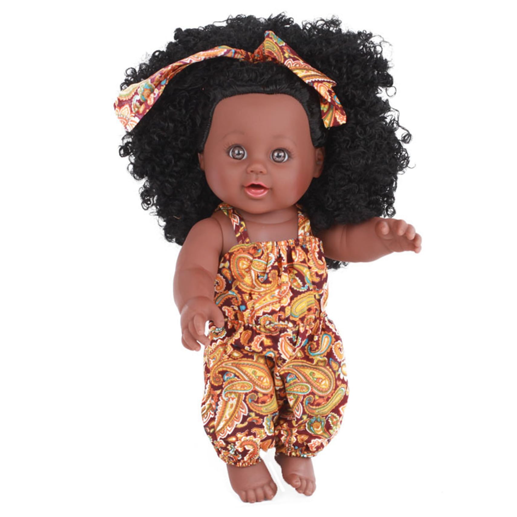Monetais Black Baby Dolls 14 Inch Soft Movable Joint African American Realistic Baby Dolls Girl with Curly Hair and Wearable Clothes Vinyl Posable Small Doll for Kids (Yellow)
