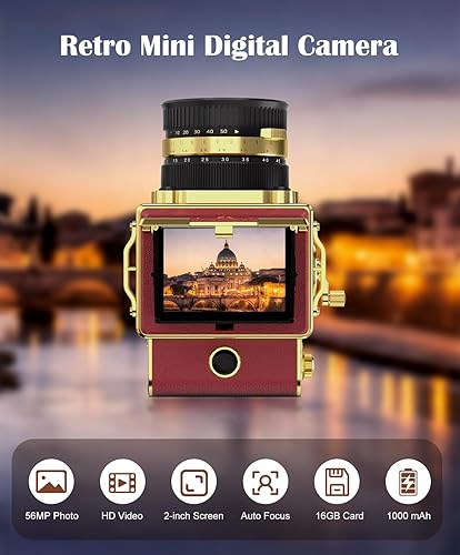 Miniatura 2 de Cámara digital vintage, 64MP 2.7K Retro Point and Shoot Cámara con enfoque automático, pantalla IPS de 2 pulgadas a nivel de cintura y tarjeta TF