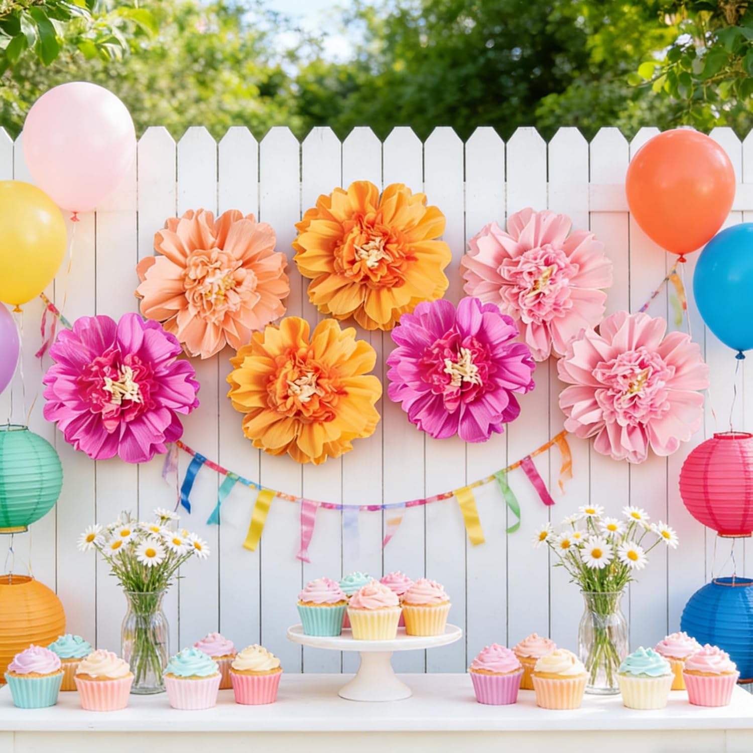 SUNBEAUTY 6PCS Hot Pink and Orange Paper Flowers 12 Inch Large Tissue Paper Flowers Decorations for Wall Giant Crepe Paper Flowers for Girl Women Birthday Office Classroom Bridal Wedding Backdrop