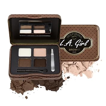 L.A. Girl Inspiring Brow Kit, Dark and Defined Dark, Brow Wax 0.035 oz., Brow Powder 0.15 oz., Includes Tweezers and Dual Ended Brush with Spoolie