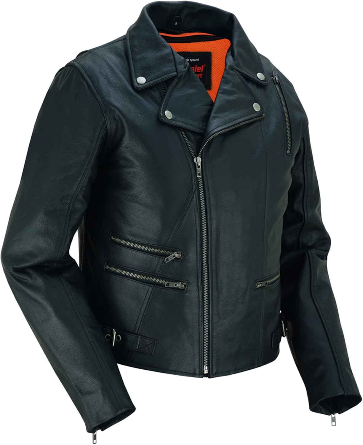 Daniel Smart Classic Women Motorcycle Jacket Cowhide Black Leather Bikers Jacket with Snap Down Lapel Collar & inside Pocket