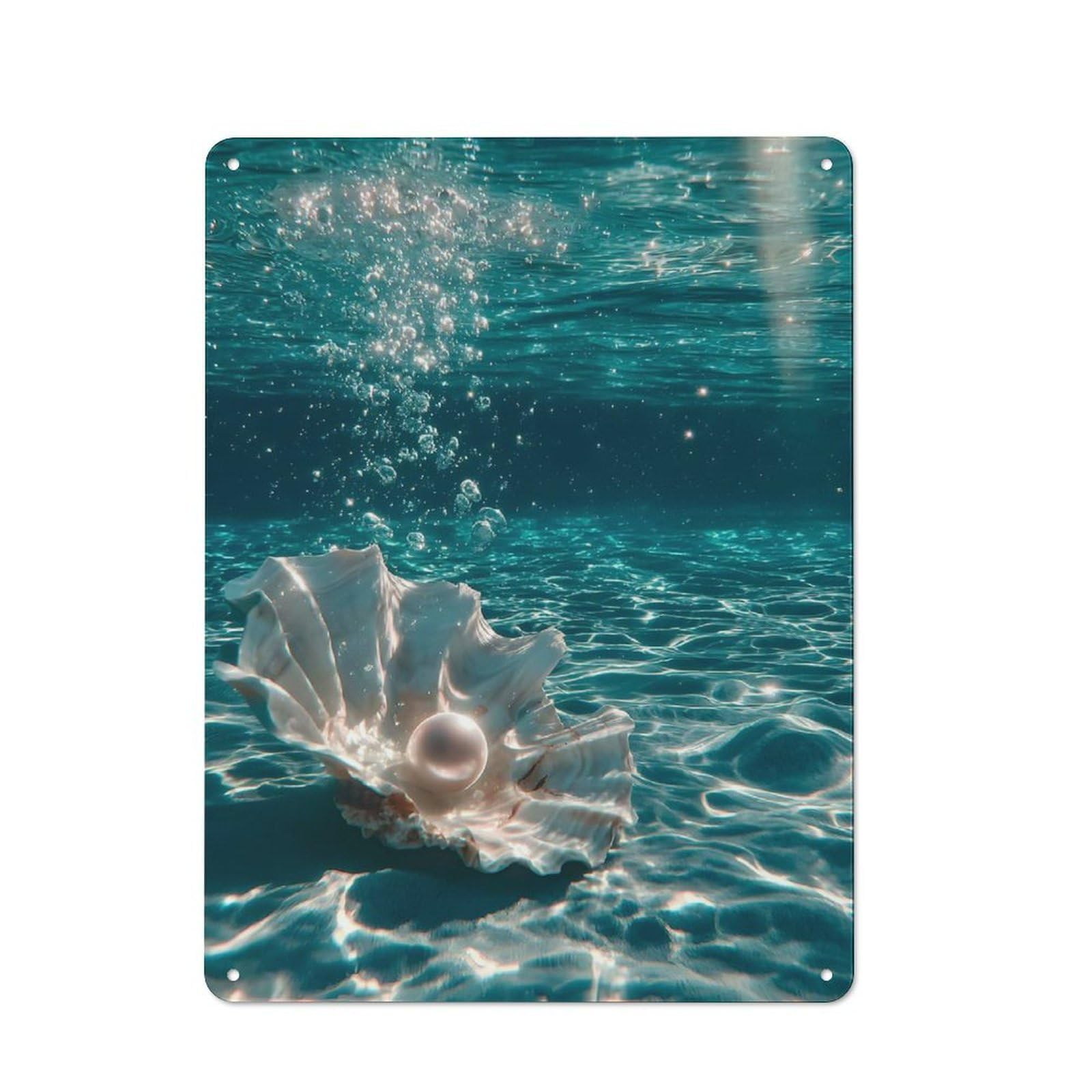 Junmoney Style-4 Pearl In Shell Underwater Scene Metal Wall Plaque For Halloween Party Room, Bar, Hallway Or Kitchen, Seasonal Gift For Friends And Spooky Decor Lovers, 40X30cm