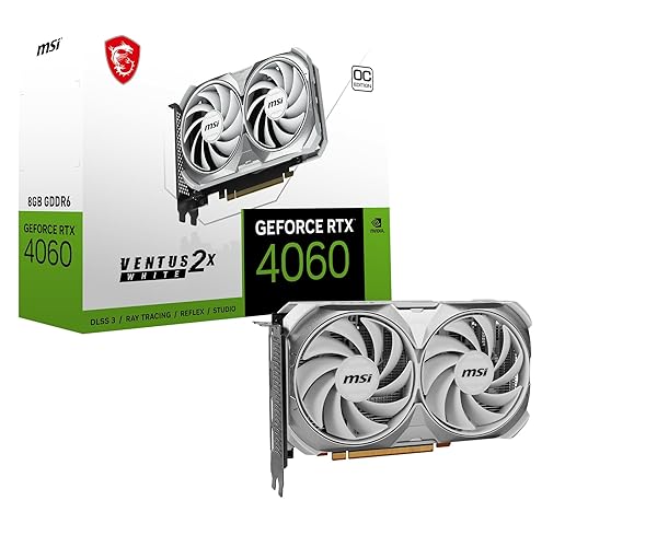 MSI GeForce RTX 4060 VENTUS 2X WHITE 8G OC Gaming Graphics Card - 8GB GDDR6X, PCI Express Gen 4, 128-bit, 3x DP v 1.4a, HDMI 2.1a (Supports 4K & 8K HDR) - GeForce RTX 4060 VENTUS 2X WHITE 8G OC
