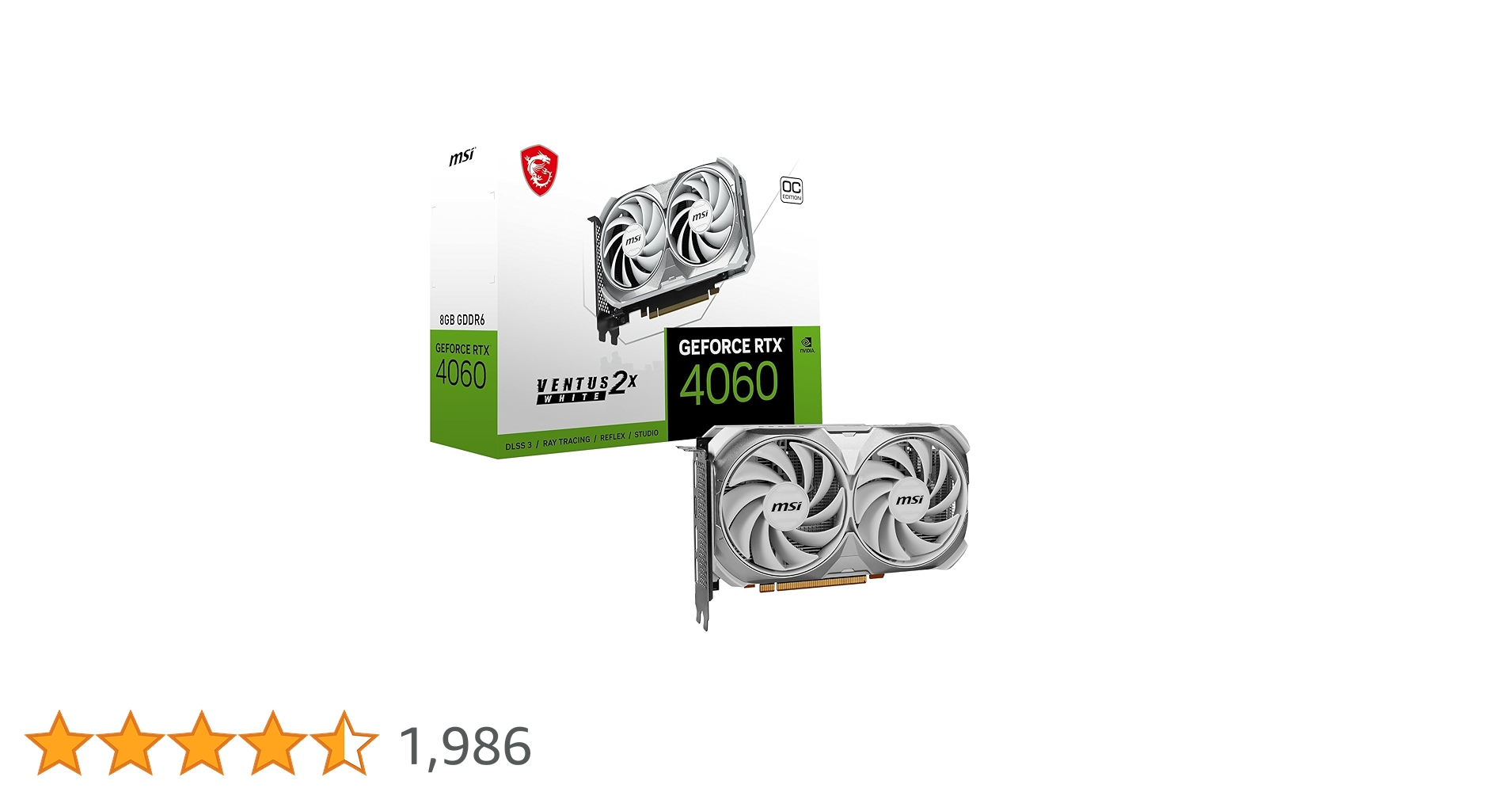 グラフィックボード・グラボ・ビデオカード MSI GeForce RTX 4060 VENTUS 2X WHITE OC MSI GeForce RTX 4060 Ventus 2X White 8G OC: Not Machine Specific