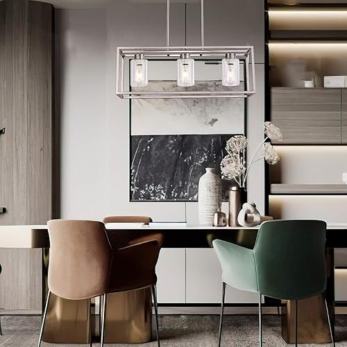 Miniatura 4 de XILICON Accesorios de iluminación de comedor colgantes de níquel cepillado de 3 luces modernas lámparas colgantes contemporáneas con pantalla de