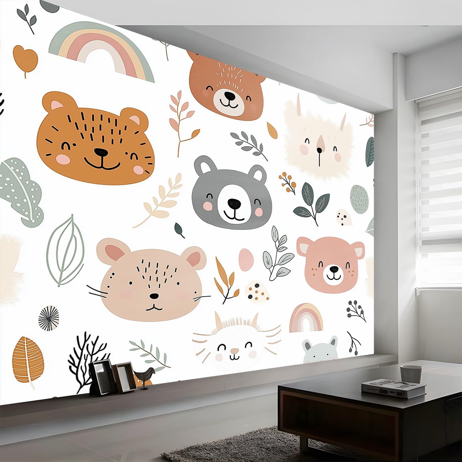 Panoramiczne tapety urocze kolorowe kreskówki zwierzęta 250 x 175 cm (szer. x wys.), gigantyczny plakat ścienny 3D nowoczesna tapeta dekoracja ścienna salon sypialnia sypialnia biuro tapeta