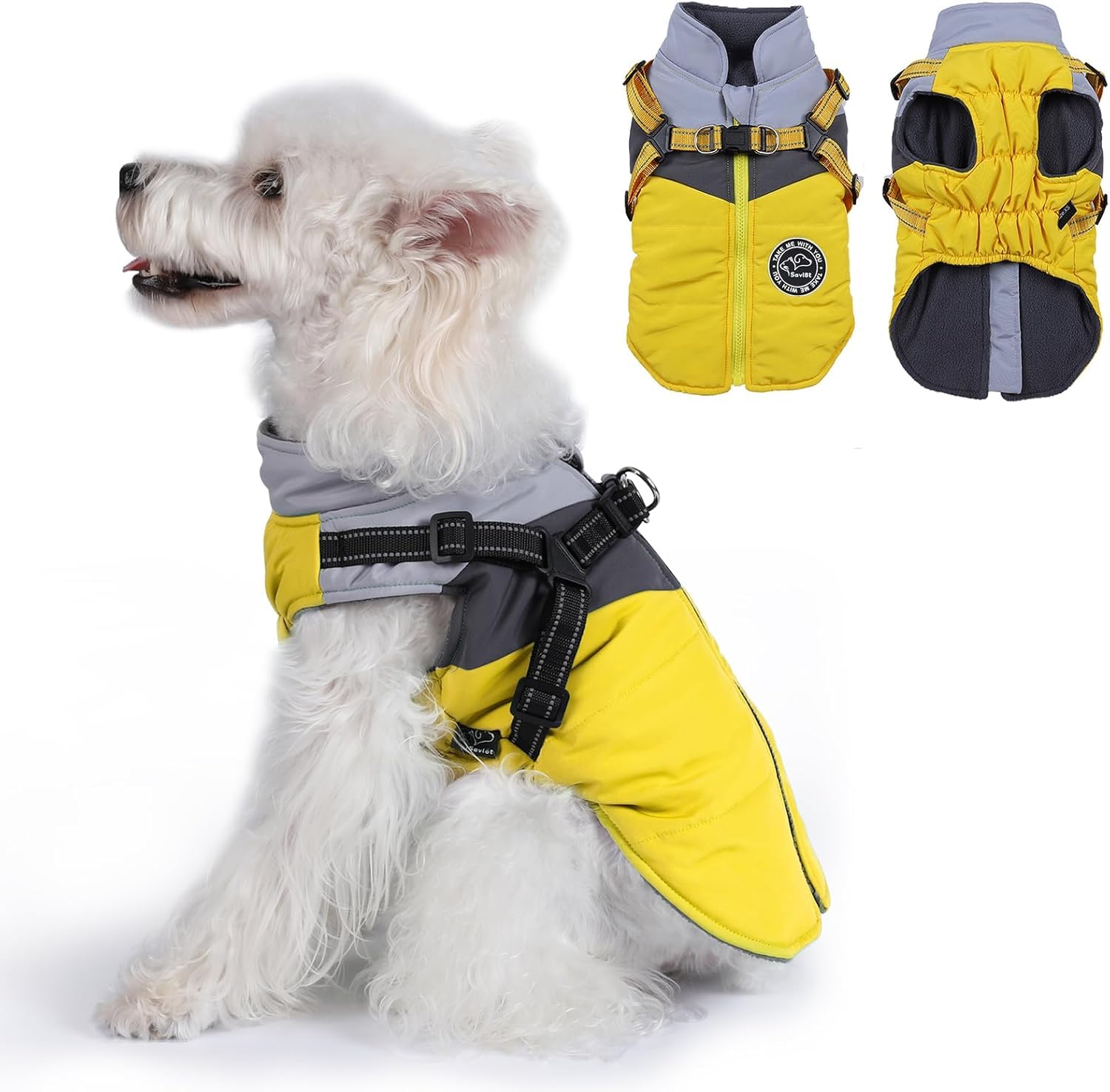 Savlot Wasserdichter Hundemantel Winter Warme Jacke mit Geschirr Reflektierend für Chihuahua Dackel Kleine Hunde Hundepullover