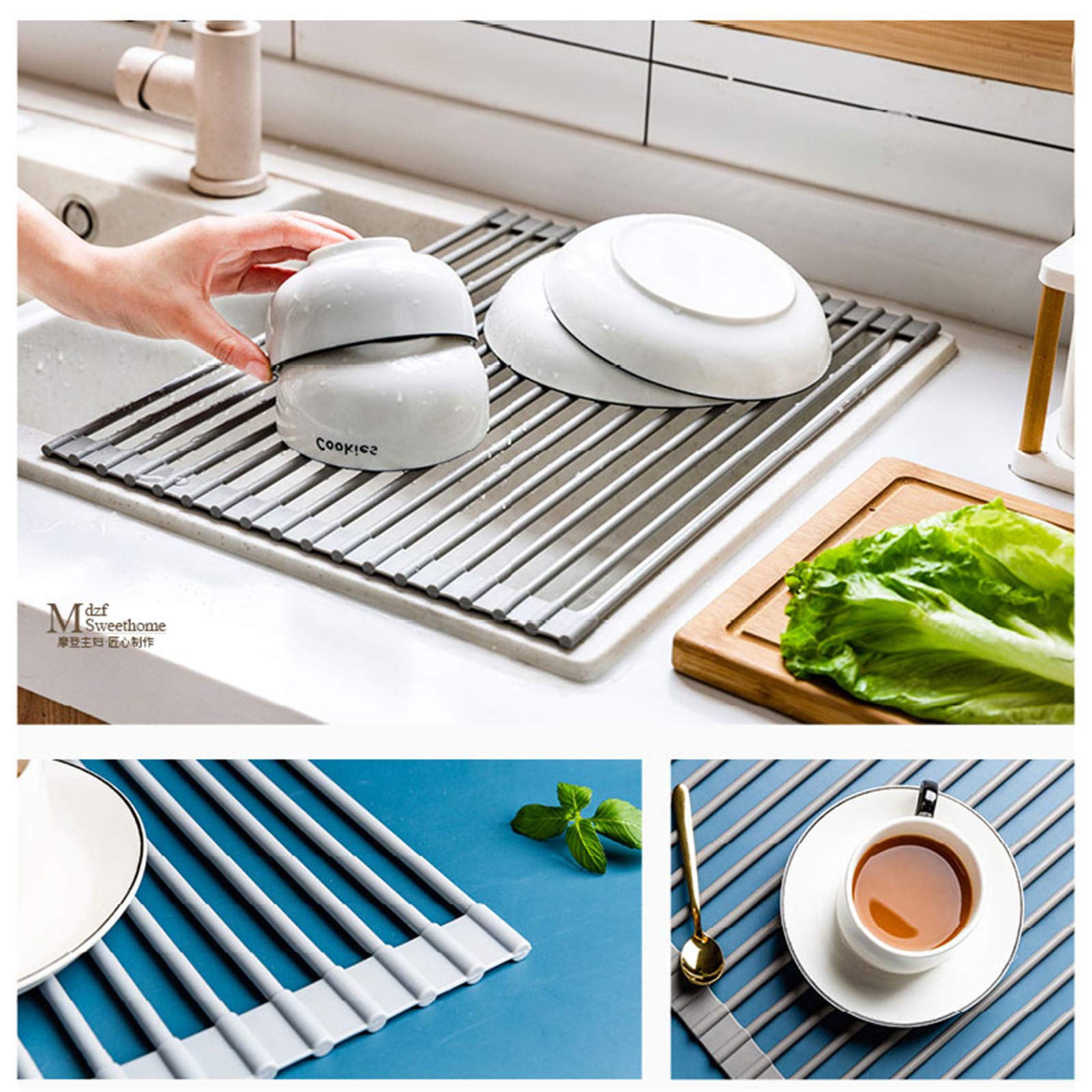 Support de vidange Pliable en Silicone, Support de séchage d'évier de Cuisine, égouttoirs à Vaisselle pour au-Dessus de l'évier, Taille 2