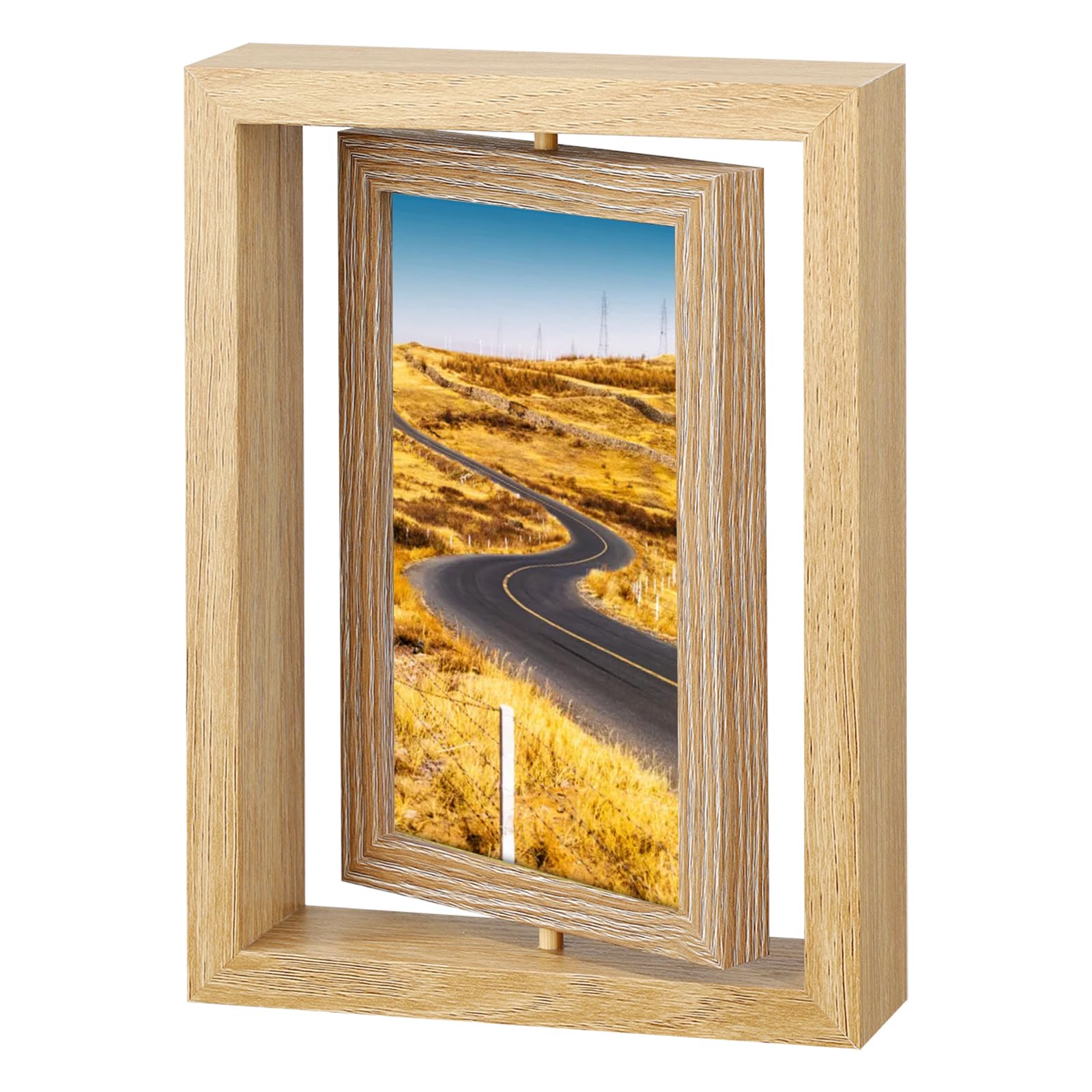 6x4 Photo Frames, Rotating Floating 360° Spinning Wooden Tabletop Display, Double-Sided with HD Glass, Horizontal or Vertical Orientation for Wedding Gifts, Family Celebrations