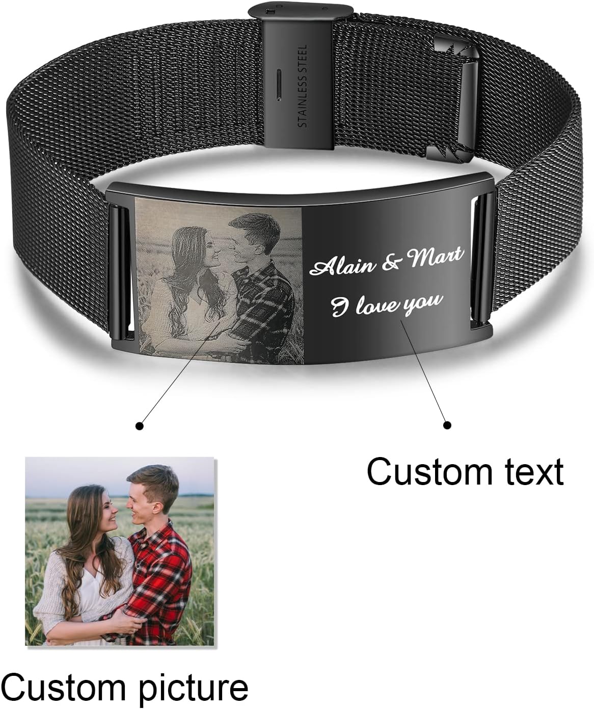 ALBERTBAND Gifts for Father Personalized Picture Bracelet for Men Custom Name Bracelets for Dad Photo Bracelet Gift for Boyfriend Husband Grandpa