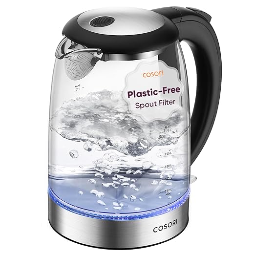 Cosori Electric Kettle, No Plastic Filter & Spout, Stainless Steel Inner Lid, Tea Kettle & Hot Water Boiler For Coffee & Tea, Water Heater & Teapot, Automatic Shut Off, Black, 1.7L/1500W