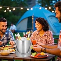 Natudeco 2L Rozsdamentes Acél Jégvödör Fedéllel - Dupla Falú Pezsgőhűtő, Nagy Kapacitású Jégtartó Otthoni Bárhoz, Partikhoz, Italok Hűtéséhe 2