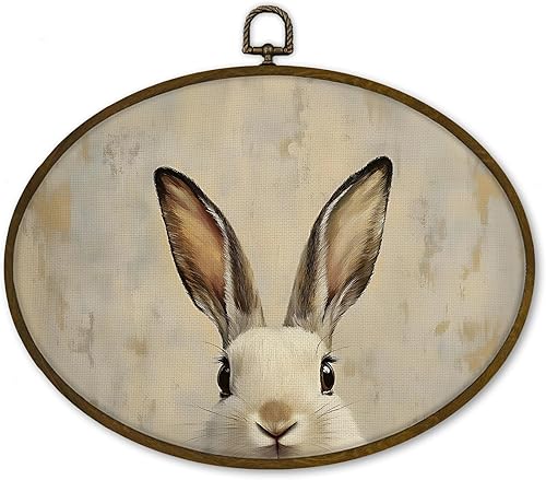 nvucamd Arte de pared ovalado de conejo vintage enmarcado, impresiones clásicas de lienzo de conejo, arte de pared retro de conejo de Pascua,