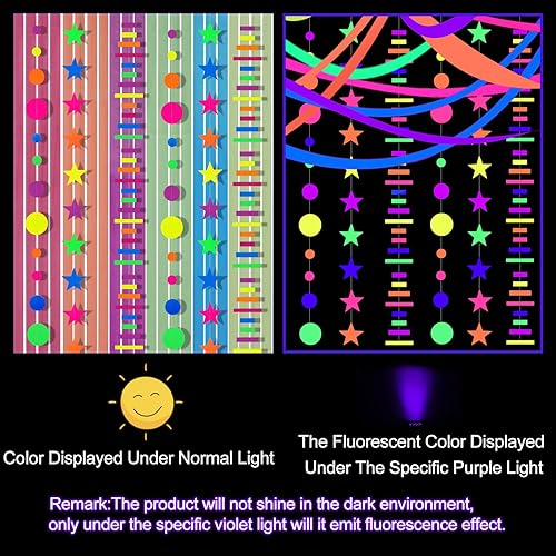 Miniatura 2 de Guirnalda de papel reactivo que brilla en la oscuridad de 726 pies, serpentinas de neón, papel de neón, punto redondo, estrella, kit de pancartas