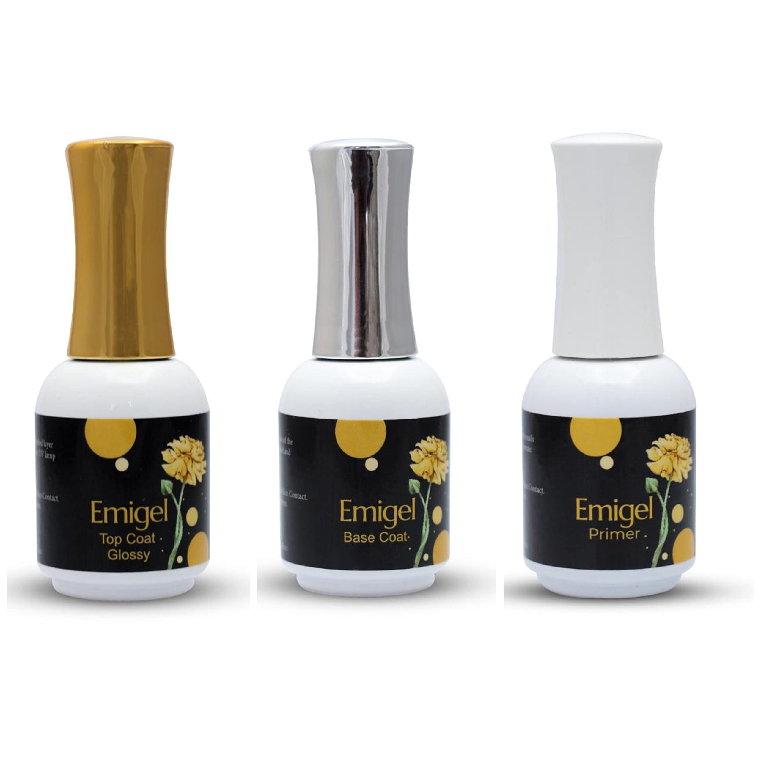 COSLIFESTORE-Primer with Gel Base & Top Coat Set, Acid Free Acrylic Nail Supplies Primer Glossy Gel Nail Polish Top Coat Starter Kit- 15 ml each-total 45 ml