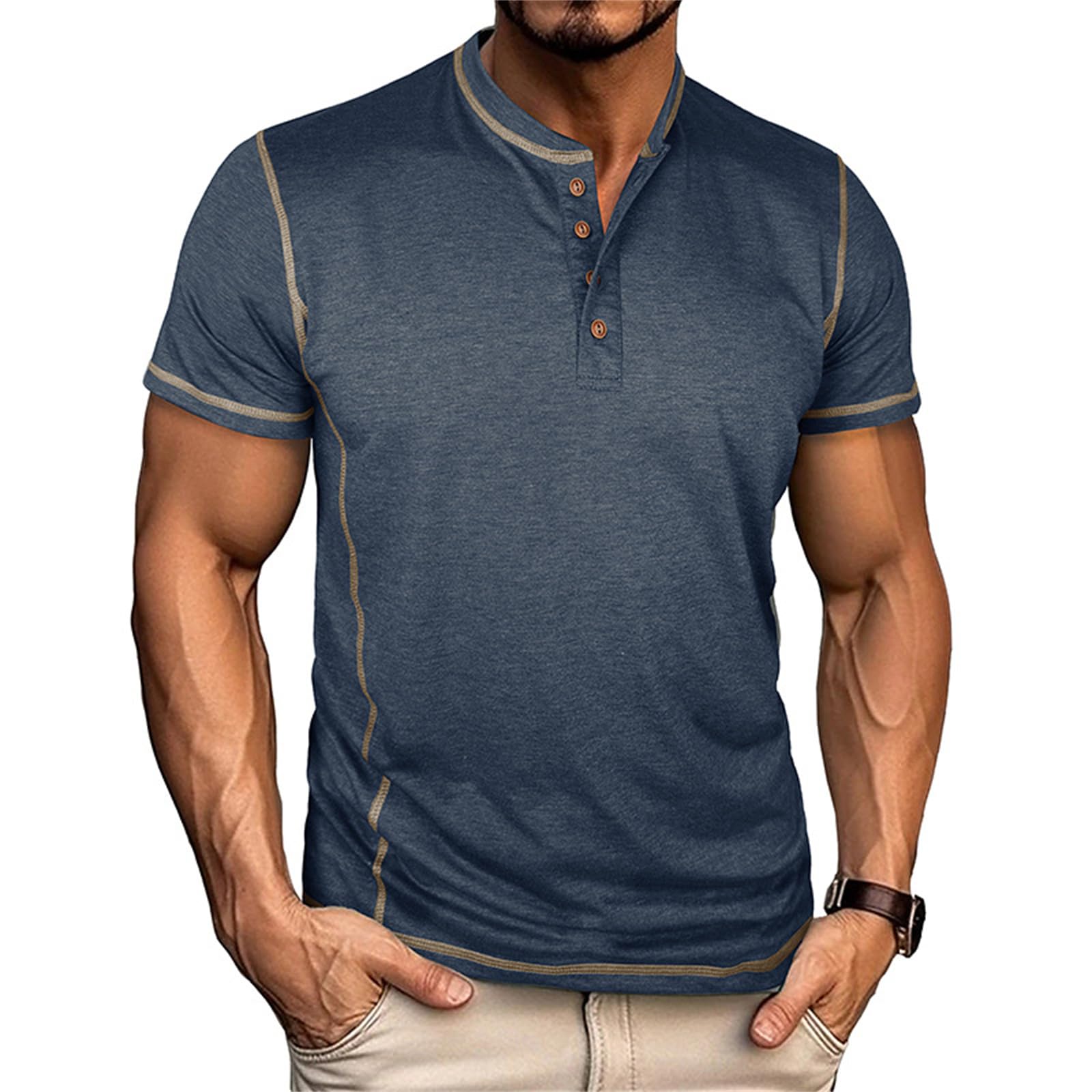 Mens Henley Shirts Short Sleeve Slim Fit Button V Neck T Shirt Summer Lightweight Casual Tee Shirts Pullover