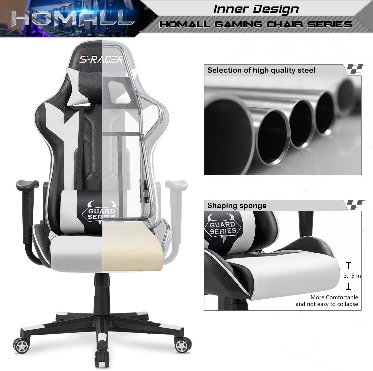 Homall Gaming Stuhl Racing Burostuhl Sracer Computer Schreibtisch Stuhl Hohe Ruckenlehne Leder Chefsessel Ergonomisch Verstellbar Weiss Amazon De Kuche Haushalt Wohnen