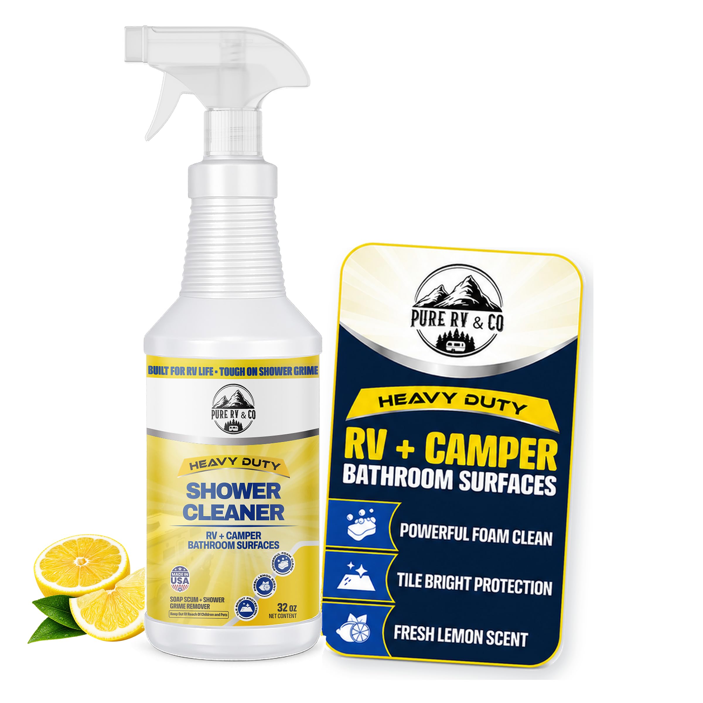 Shower Cleaner 32oz Spray - RV Bathroom Cleaner for Fiberglass & Plastic | Removes Hard Water Stains, Soap Scum & Mildew | Bleach-Free, Low Odor, Citrus Scent, Made in USA
