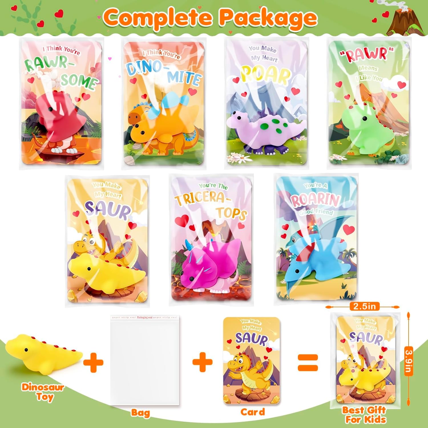Valentines Day Cards for Kids Classroom, 28 Pack Valentines Gifts for Kids School with Stretchy Dinosaur, Squeeze Toy for Valentines Gifts Exchange, Kids Valentines Party Favors Supply for Boys Girls