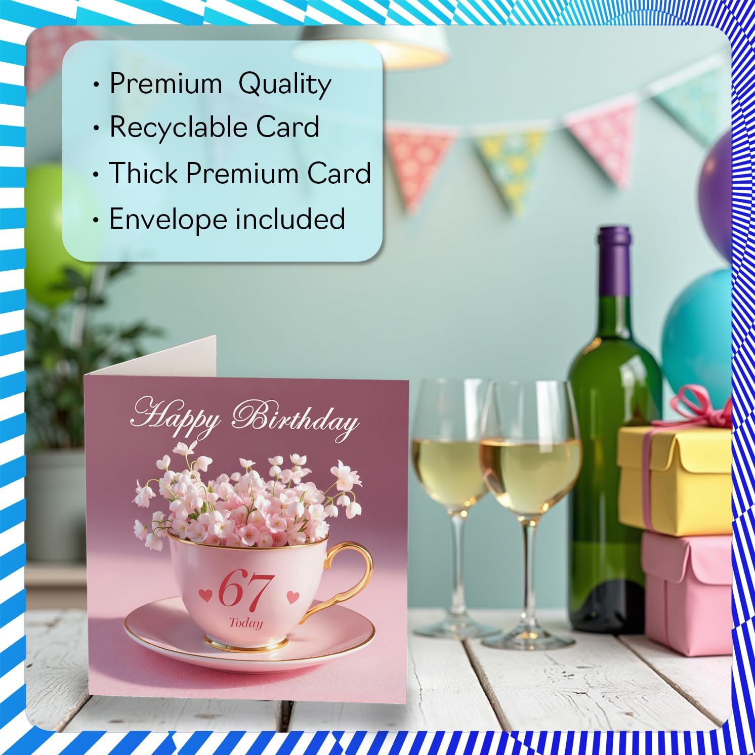 Stuff4 67th Birthday Cards for Women - Cup of Flowers - Happy Birthday Card for 67 Year Old Woman Sister Aunt Nanny Friend, 5.7 Inch Bday Greeting Cards