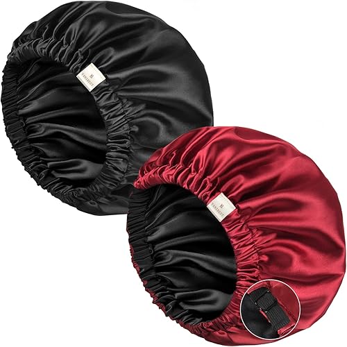 Miniatura 7 de Gorra de satén para dormir extragrande de doble capa reversible ajustable gorra para dormir 01-wine Red, 02-black, 03-teal, Ash Blue, Bright Purple,