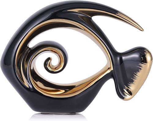 Miniatura 1 de Figuras de peces de cerámica de oro negro, decoración costera del hogar, centros de mesa modernos del océano para sala de estar, comedor, baño,