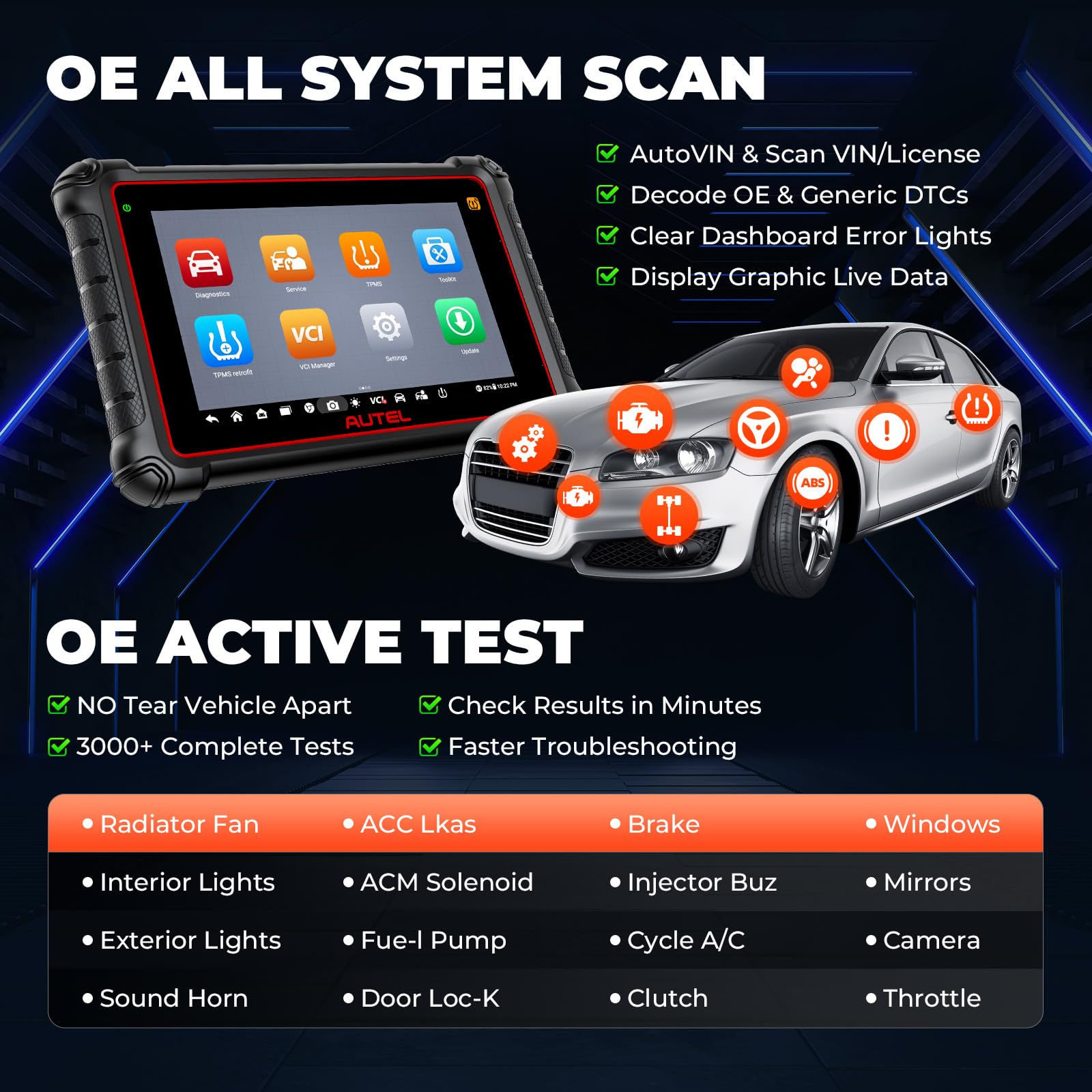 Autel MaxiPRO MP900-BT KIT OBD2 Diagnosi Auto, Bidirezionale Codifica ECU Scanner, Aggiornata di MP808S MP808BT PRO MP900E, DoIP/CANFD FCA, 3000+ Test Attivi, 40+ Servizi, 11PCS Cave OBD incluso(€200)