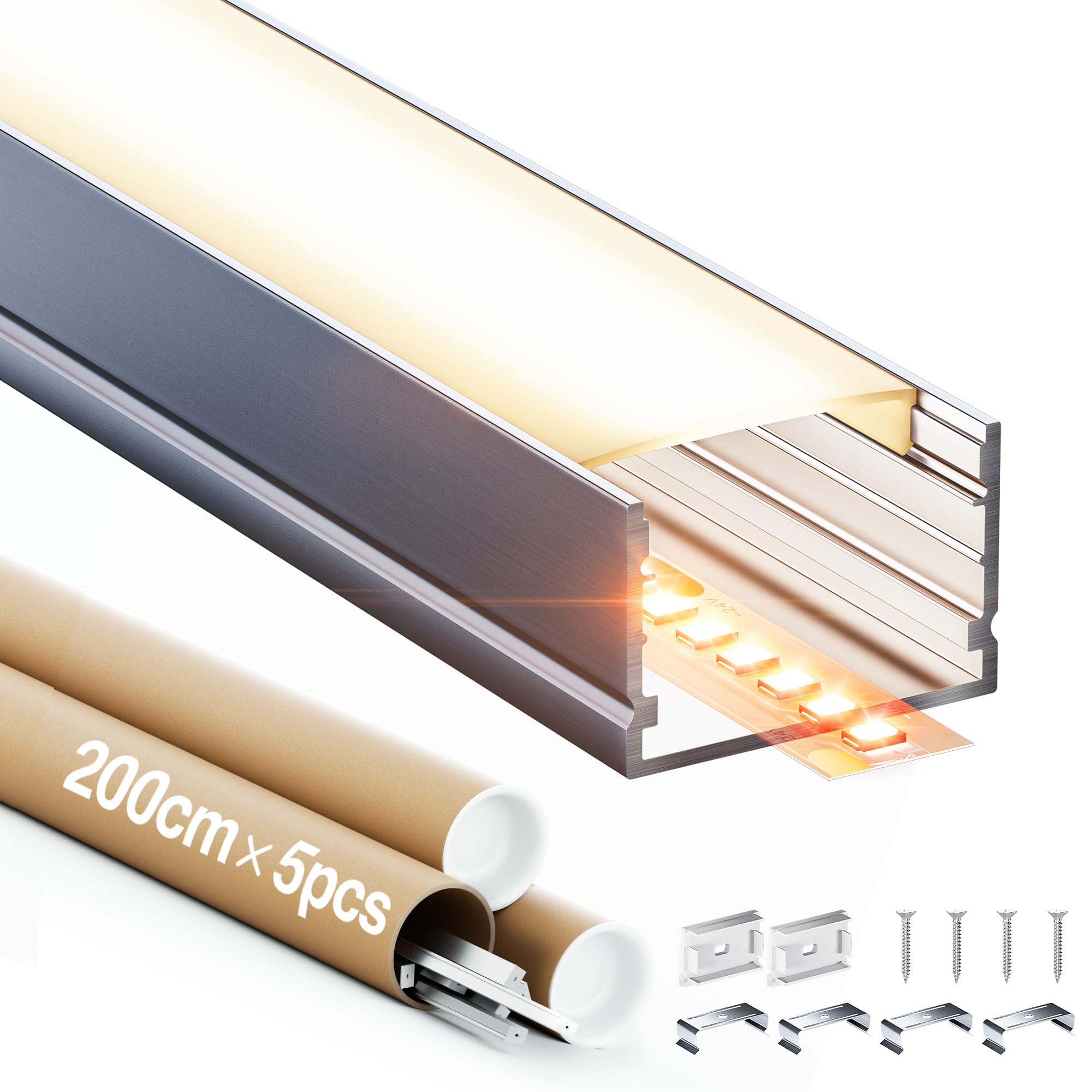 Profilé Aluminium Pour Bandes LED - 2 Mètres De Longueur, Couverture Matée, 12mm De Large (Neuf)