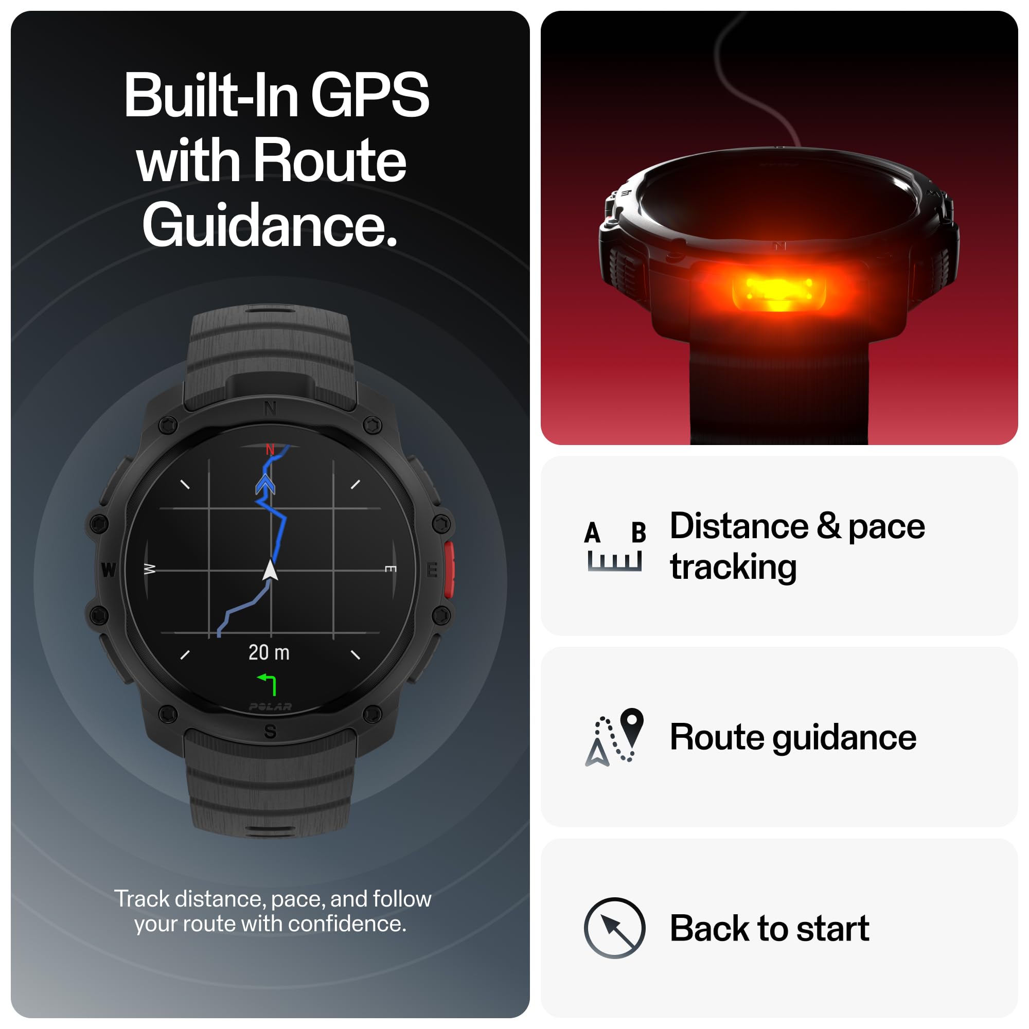 Polar Street X - Orologio sportivo da corsa GPS - Robusto impermeabile - 170+ profili sportivi - Batteria 10 giorni - Display AMOLED - Cardiofrequenzimetro da polso - Torcia integrata