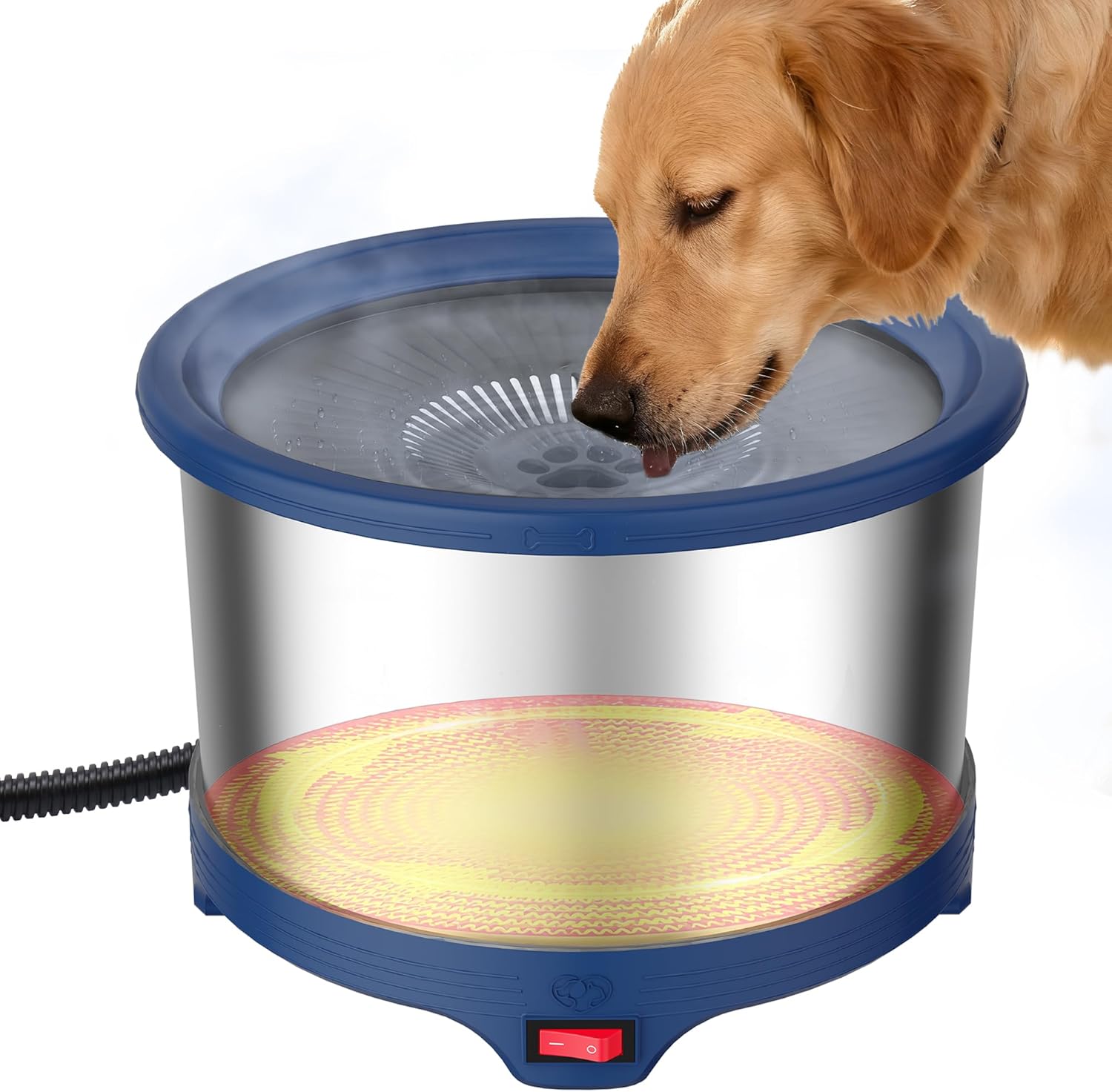 6.5L Heated Water Bowl, Stainless Steel Outdoor Heated Dog Bowl with Anti-Chew Cord, Large Capacity Heated Pet Slow Drinking Dish Provide Warm Water in Winter for Dogs