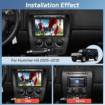 NHOPEEW [2+64G] Android Car Radio for Hummer H3 2005-2010 - 9 Inch Touchscreen Car Stereo with Wireless Carplay and Android Auto/DSP/WiFi/GPS Navigation/SWC/Bluetooth + AHD Backup Camera