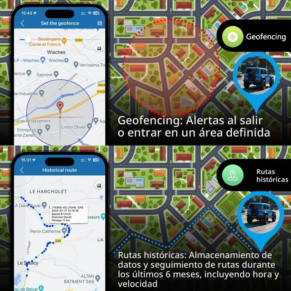 Localizador GPS para Coche 4G con Tarjeta SIM, 5000mAH Batería 6 Meses Larga Espera Rastreador GPS Antirrobo Magnético, Alarma de Vibración, 180 Días Ruta Histórica, Se Requiere Suscripción TK905E