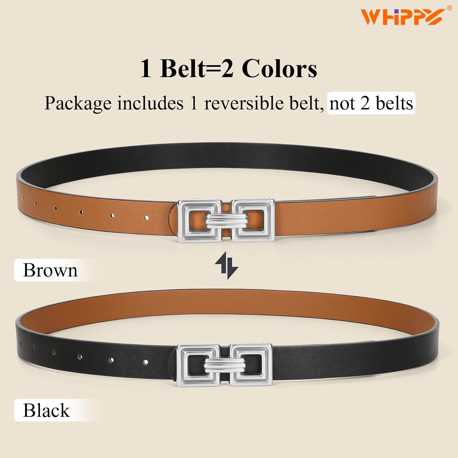 WHIPPY Reversible Leather Belt for Women Fashion Ladies Faux Leather Belt for Jeans Pants Dress with Gold Buckle 1 Pack - Image 2