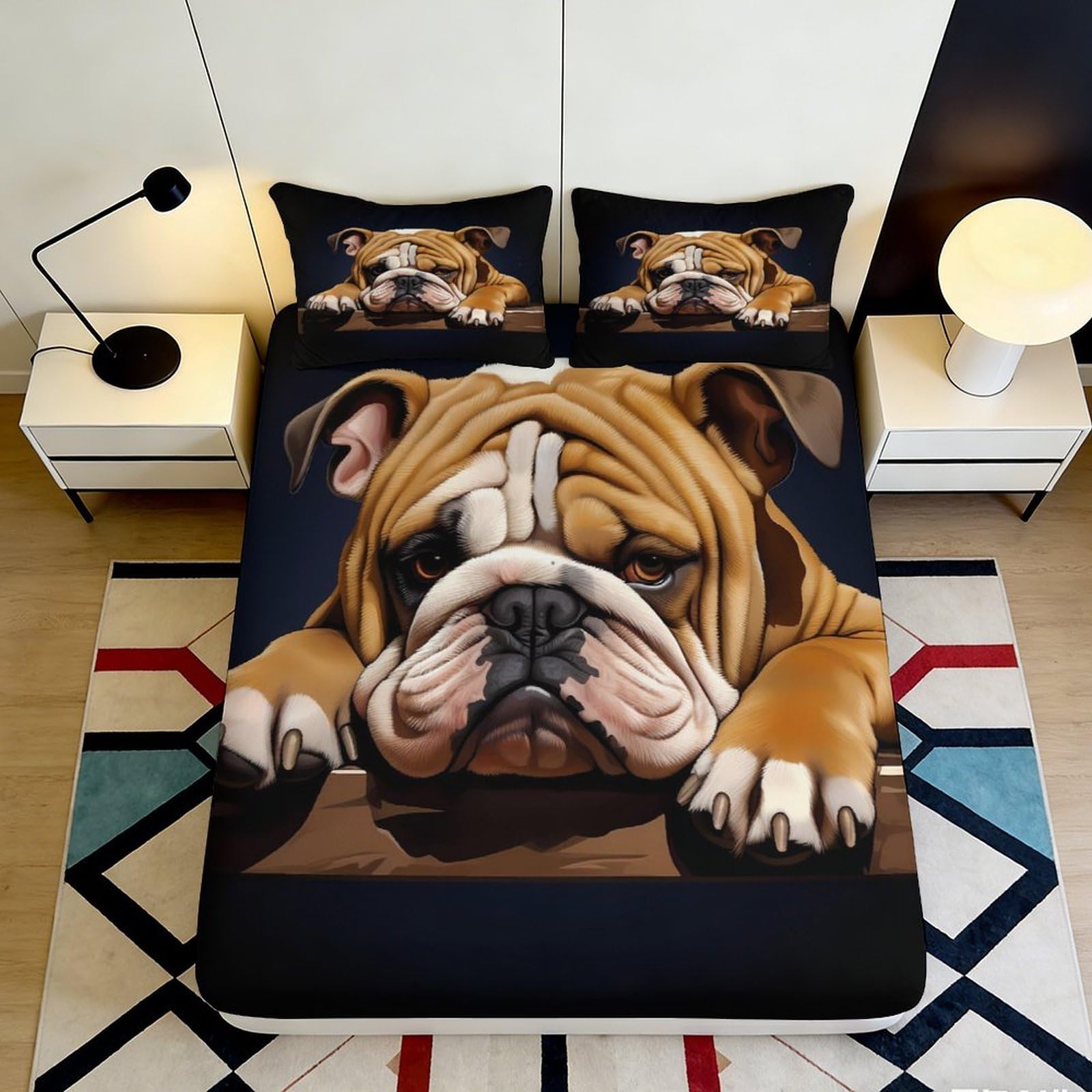 Jqzkxnhpbr Style-4 3D Printed Bulldog Fitted Sheet Microfiber Soft Non-Slip Bed Cover For Bedroom Guest Room Decor Machine Washable 90X200x25cm