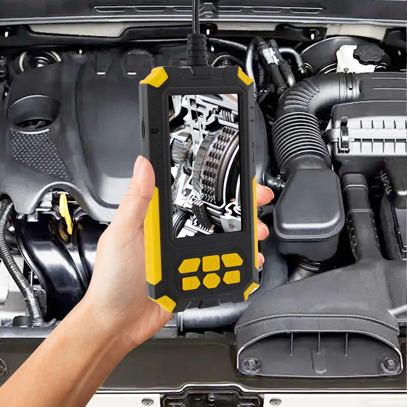 Endoscope Camera with Light, Dual Lens HD Digital Borescope Inspection Camera, IP68 Flexible Sewer Camera, with 4.5'' LCD Screen Display, 9 LED Lights, 32.8FT Semi-Rigid Cable