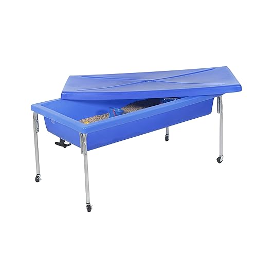 Miniatura 7 de Children's Factory Mesa sensorial grande de 24 pulgadas, caja de arena con tapa, mesa de agua para niños, color azul