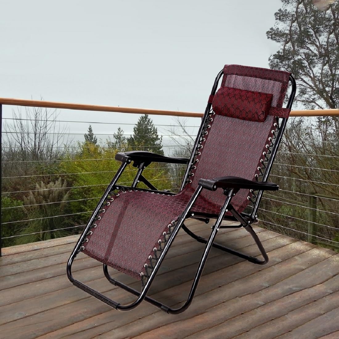 ginoya brothers Outdoor Adjustable Zero Gravity Folding Reclining Lounge Chair for Garden, Pool Side Recreation, Home and Office Lunch Break, for Outdoor and Indoor. (Maroon) - Image 2 thumbnail