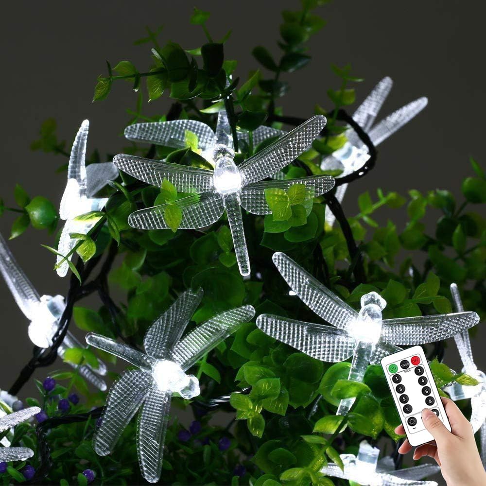 Guirnalda de luces de hadas con control remoto, 5 m, 50 LED, funciona con pilas, impermeable, ideal para exteriores, interiores, jardines, dormitorios (blanco)