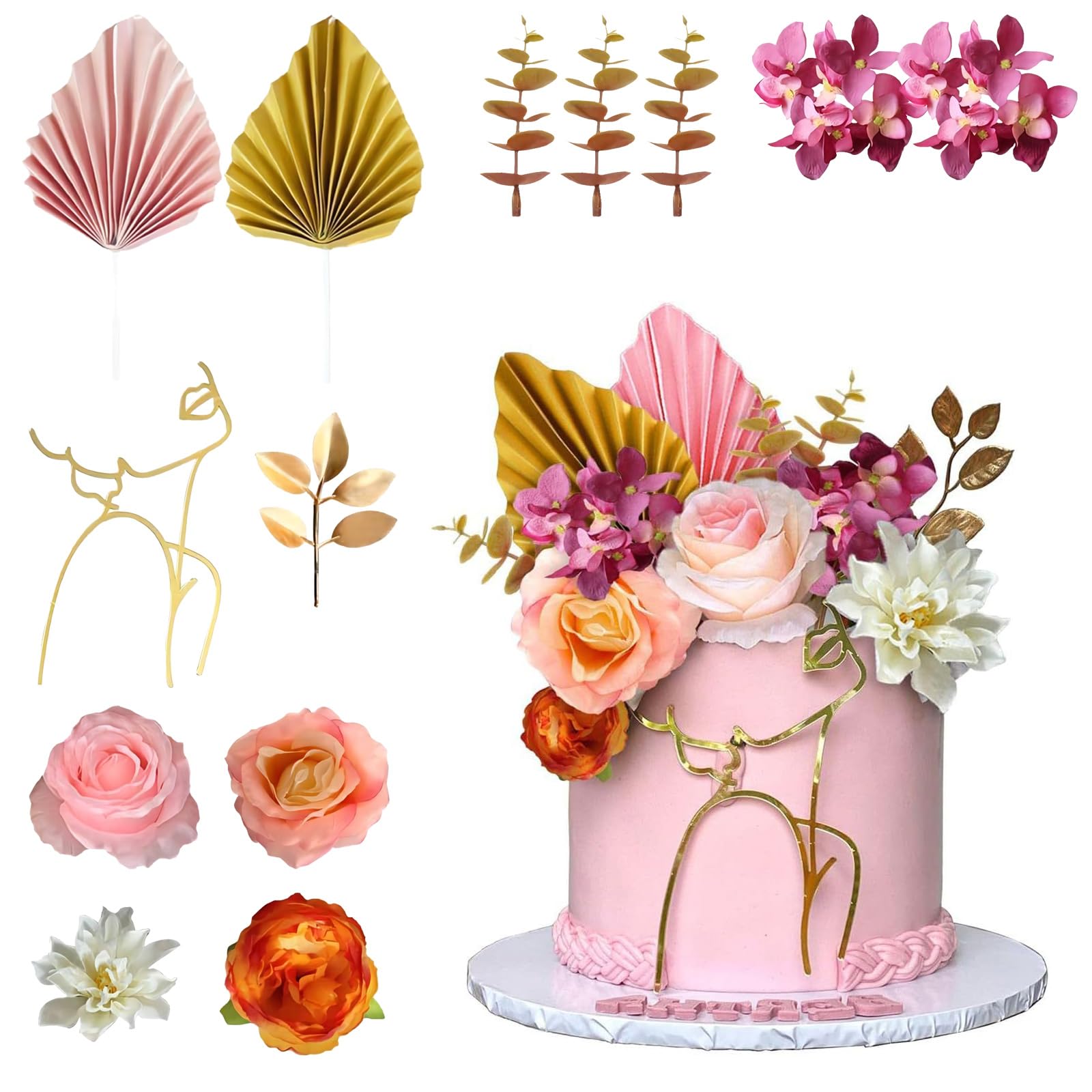 24 Piezas Mariposa Flor Cake Topper, Decoración para Tartas de Cumpleaños, Decoración de Tarta de Cumpleaños Personalizada, Adecuado para Cumpleaños, Fiestas Temáticas, Celebraciones (B)