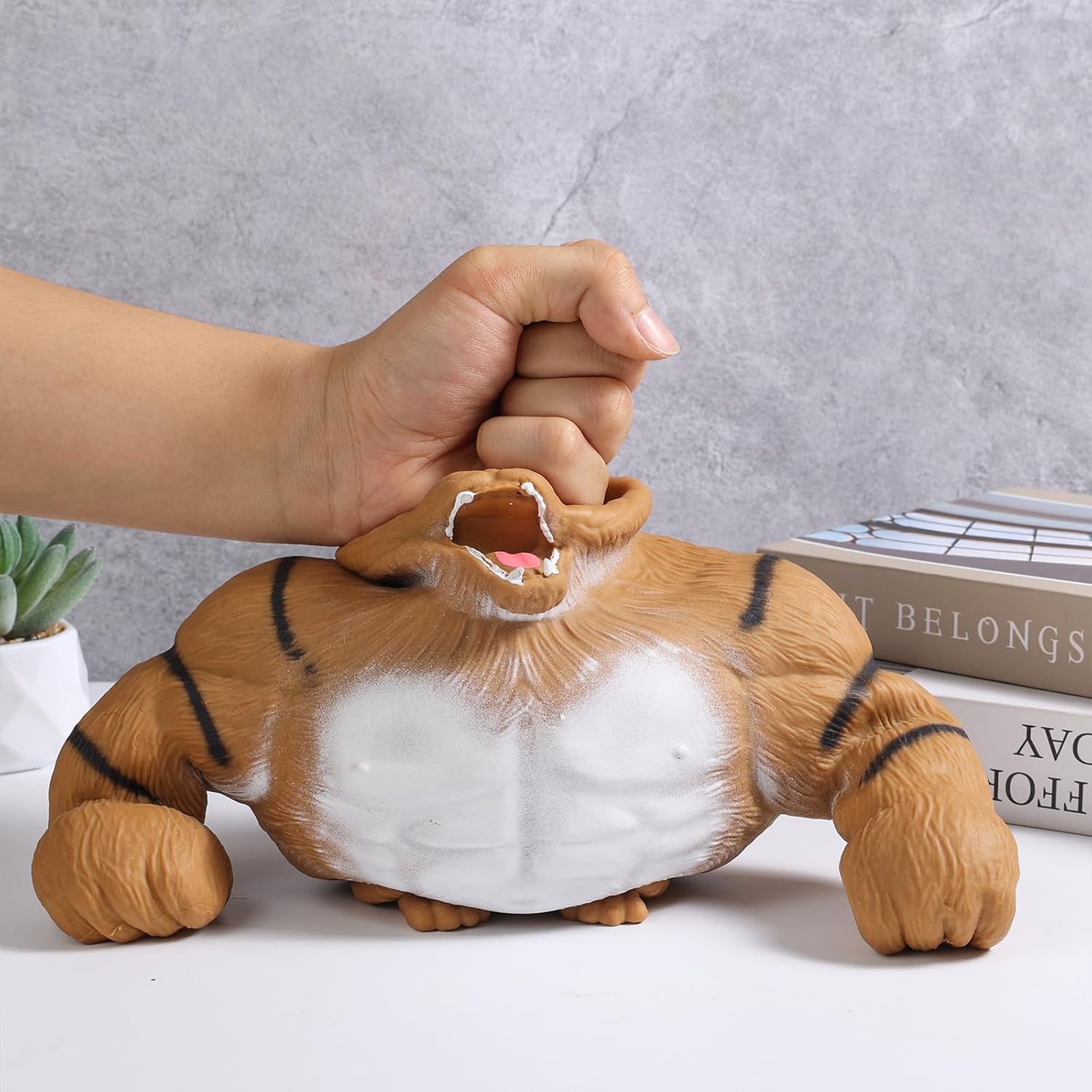 Squishy Tiger Toy – Giant Stretchy Stress Relief for Kids & Adults, 9" Big Tiger Squishies Filled with Quartz Sand, Soft TPR Squeeze Fidget Like Monkey & Gorilla Stretch, Funny Stress Ball Gift