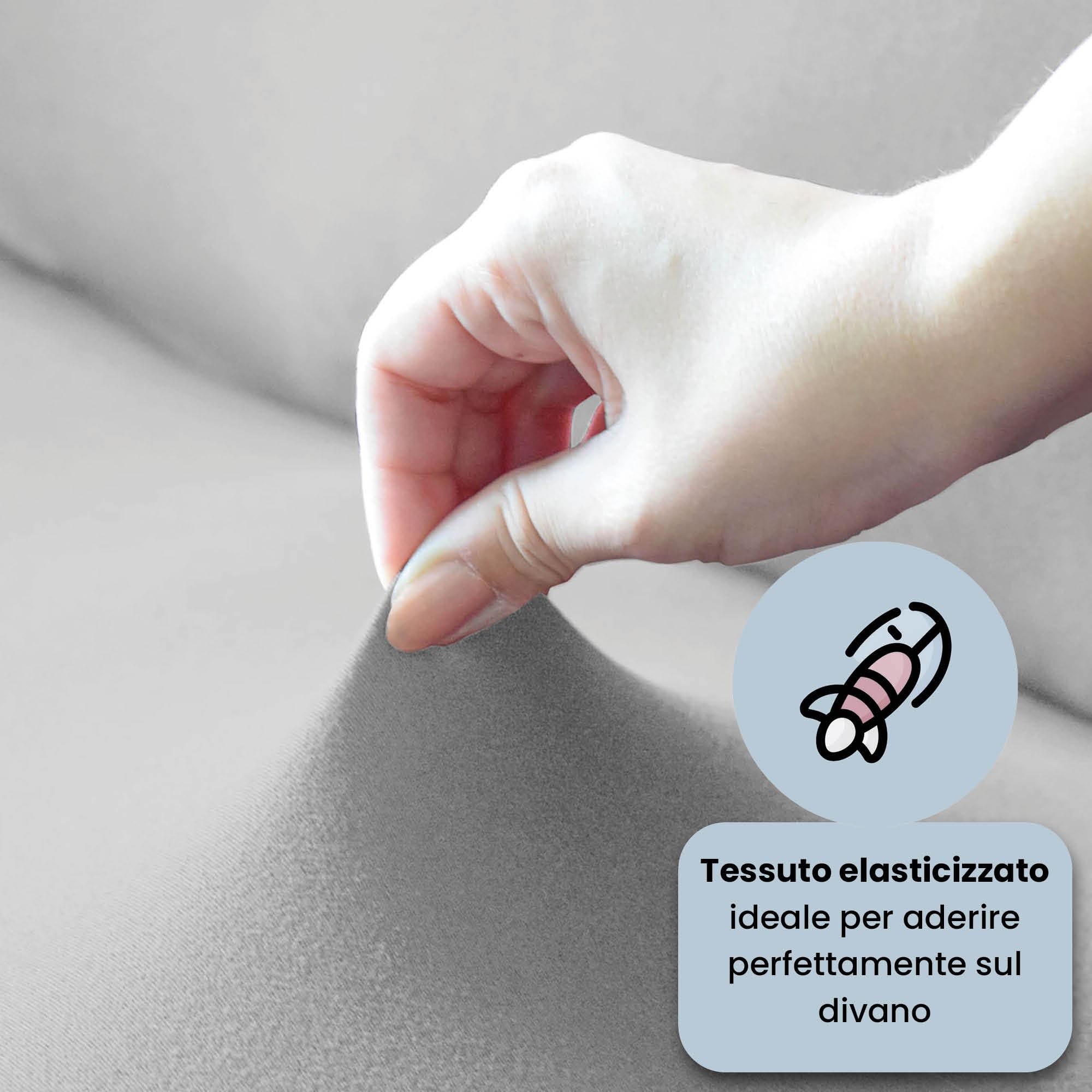 Italian Bed Linen Copridivano Elastico Dahlia – Proteggi Divano Elasticizzato 190–260 cm, 3 posti, Fodera Estensibile - Grigio Chiaro