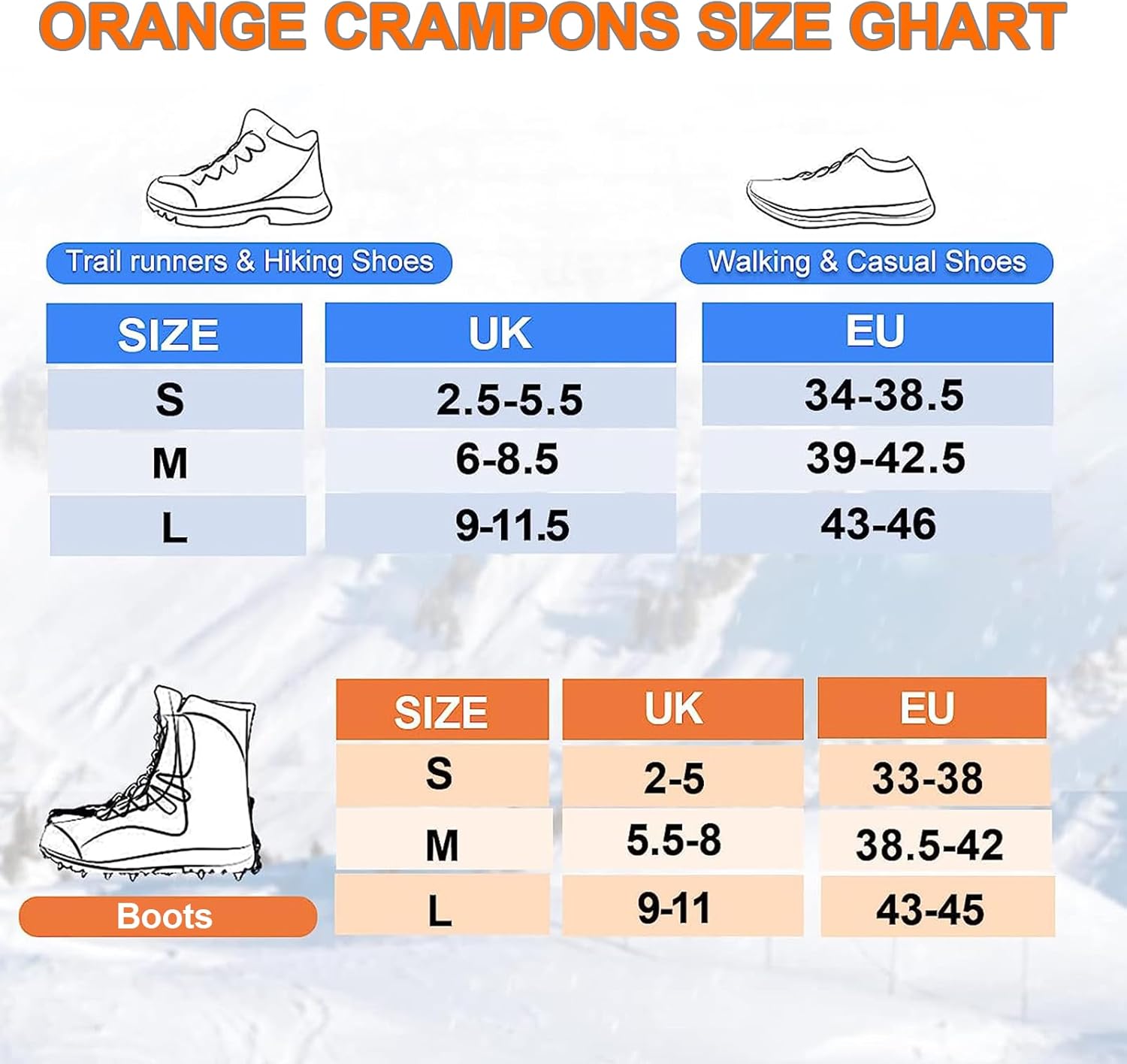 Ramponcini, Ramponi per Scarponi, Ramponi per Scarpe Alpinismo da Ghiaccio Neve Inverno Camp [304 Inossidabile] M Arancione - Immagine 3