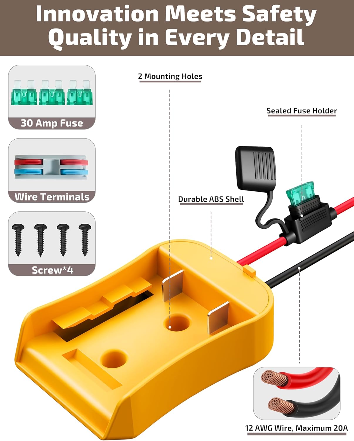 2-Pack for Dewalt 20V Battery Adapter for Power Wheels Battery Upgrade Conversion Kit with Wire Connectors, Fuses, 12AWG Wire, Power Tool Drill Battery Converter Adapter for Kids Car, RC Toy, DIY, Etc - Image 4