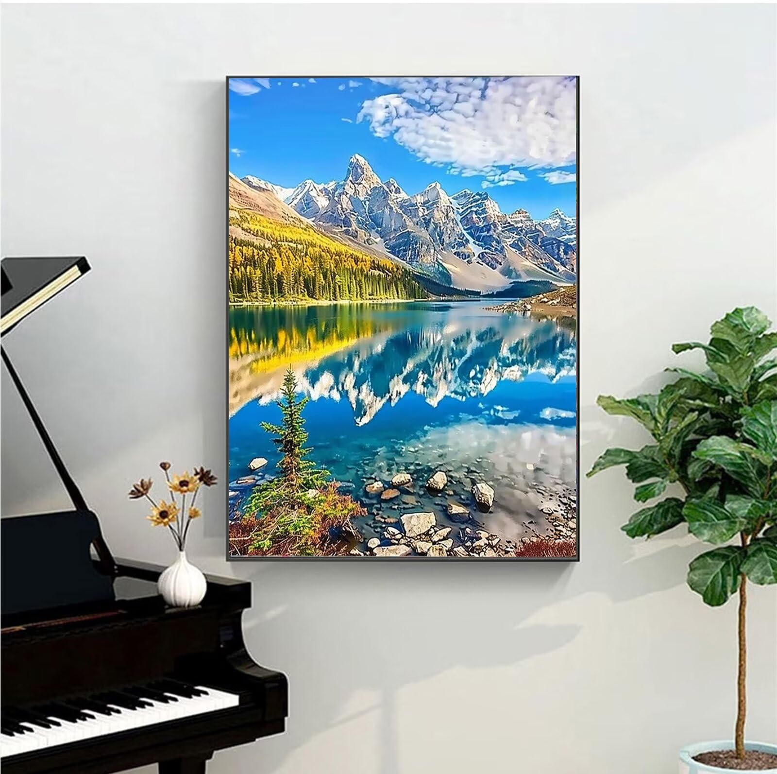 Malen Nach Zahlen Kinder Erwachsene Anfänger, Panorama Malen Nach Zahlen ab 9 10 11 Jahre Mädchen und Junge, Malen Nach Zahlen Kristall 2 Pinsel und Acrylfarben 60x80cm (mit Rahmen)